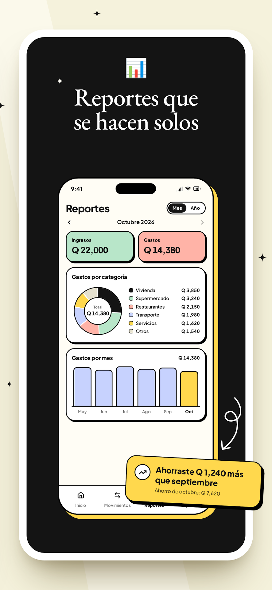 Captura de Google Play: reportes de ingresos, gastos y ahorro.